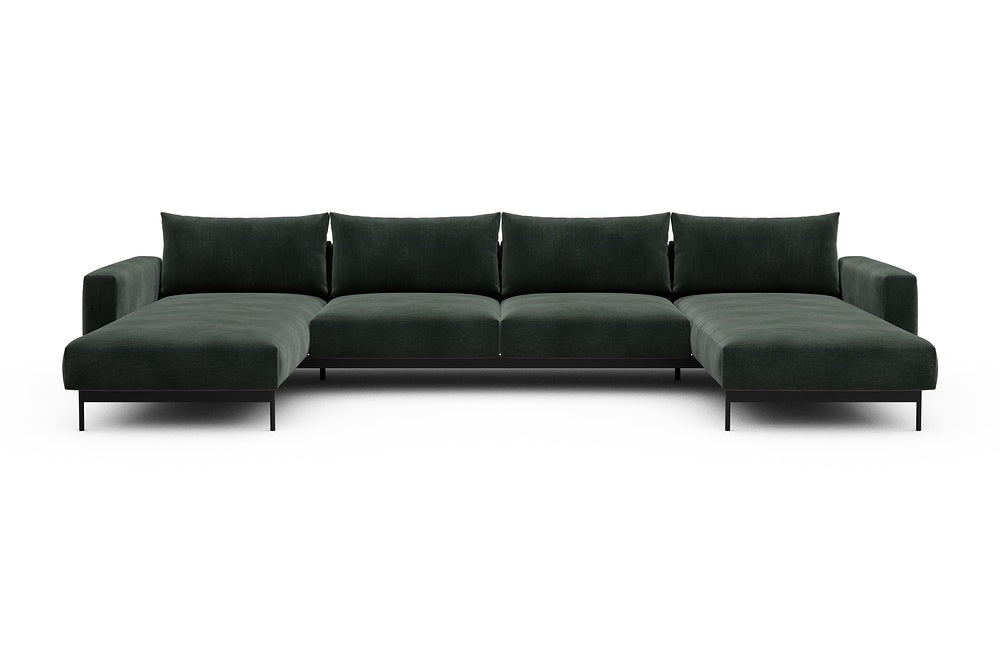Arthon Modular Sofa - D4 - 395 x 185 cm - Chaise + 2 Seater + Chaise - 814 Smooth Laural Green