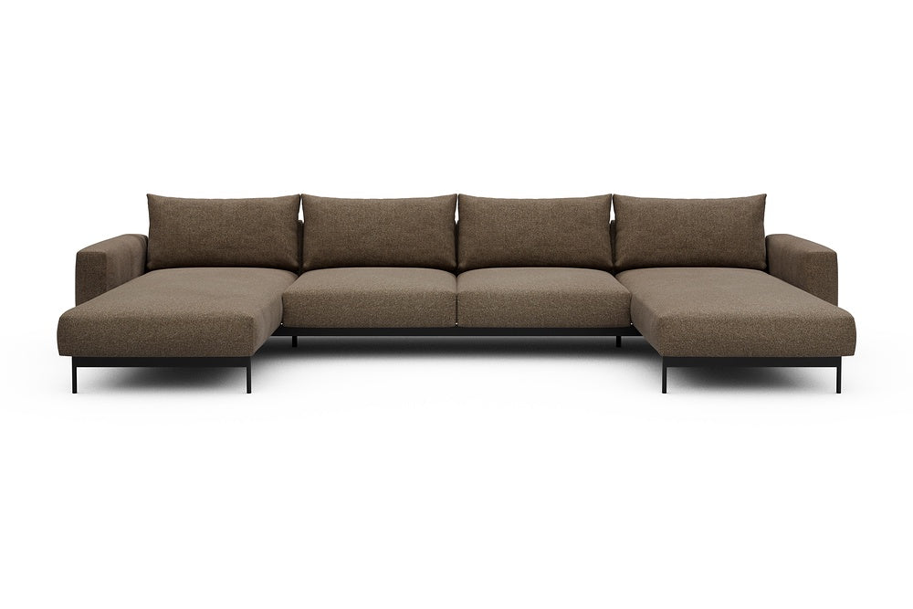 Arthon Modular Sofa - D4 - 395 x 185 cm - Chaise + 2 Seater + Chaise - 817 Aivi Khaki Brown