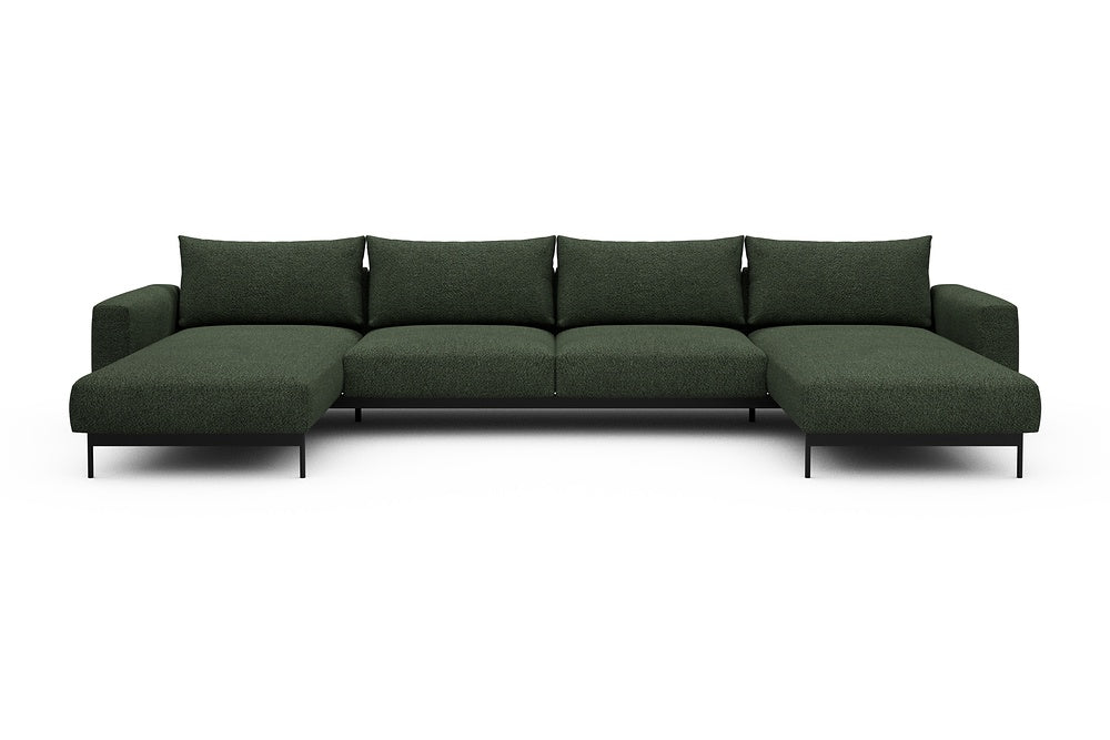 Arthon Modular Sofa - D4 - 395 x 185 cm - Chaise + 2 Seater + Chaise - 869 Vanora Deep Green