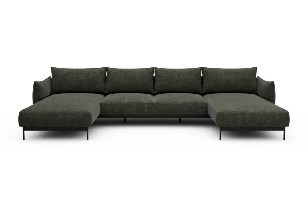 Kayto Modular Sofa - B4 - 355 x 185 cm - Chaise + 2 Seater + Chaise - 413 Esina Olive Green