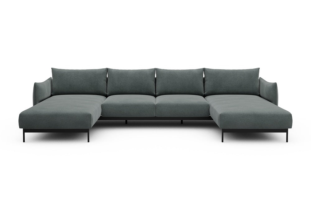 Kayto Modular Sofa - B4 - 355 x 185 cm - Chaise + 2 Seater + Chaise - 812 Smooth Smooth Silver Grey