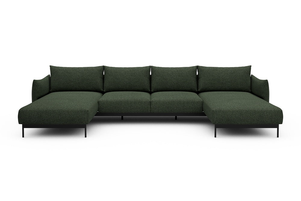 Kayto Modular Sofa - B4 - 355 x 185 cm - Chaise + 2 Seater + Chaise - 869 Vanora Deep Green