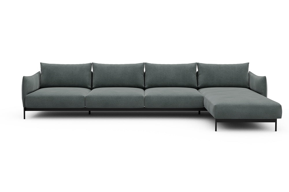 Kayto Modular Sofa - D3 - 385 x 185 cm - 3 Seater + Chaise - 812 Smooth Smooth Silver Grey