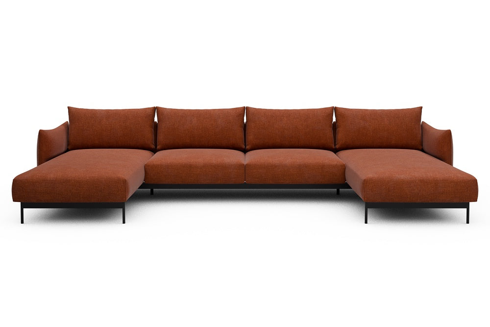 Kayto Modular Sofa - D4 - 385 x 185 cm - Chaise + 2 Seater + Chaise - 412 Esina Rust Orange
