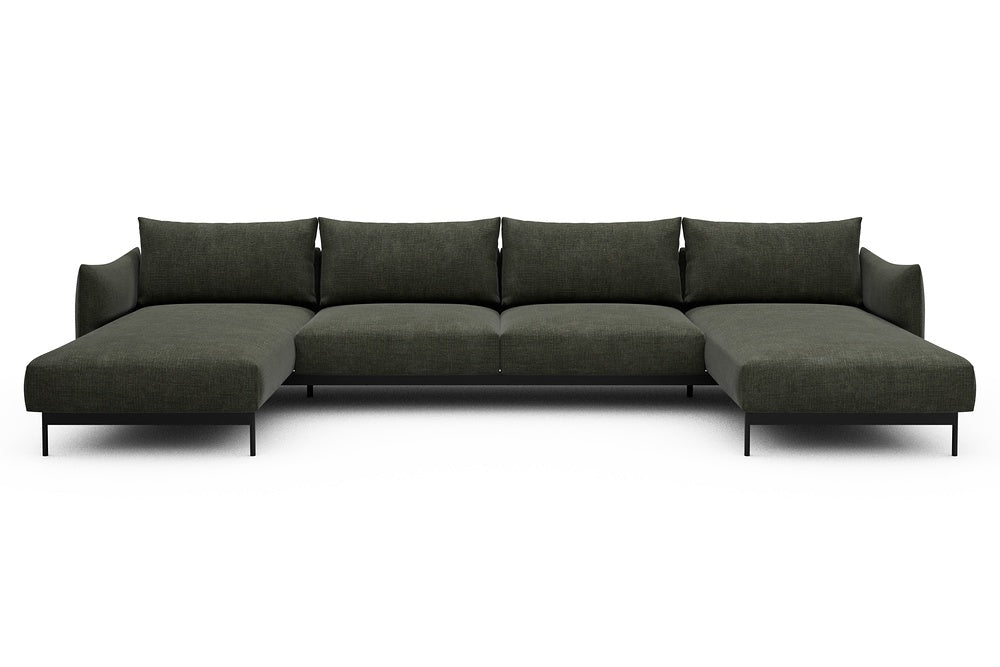 Kayto Modular Sofa - D4 - 385 x 185 cm - Chaise + 2 Seater + Chaise - 413 Esina Olive Green