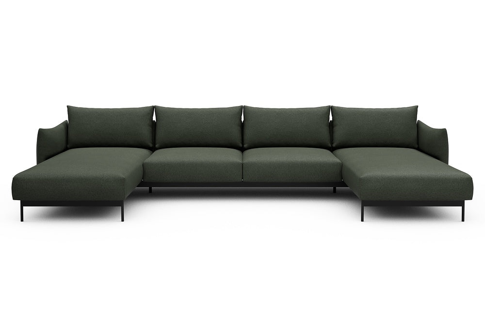 Kayto Modular Sofa - D4 - 385 x 185 cm - Chaise + 2 Seater + Chaise - 488 Denari Forest Green
