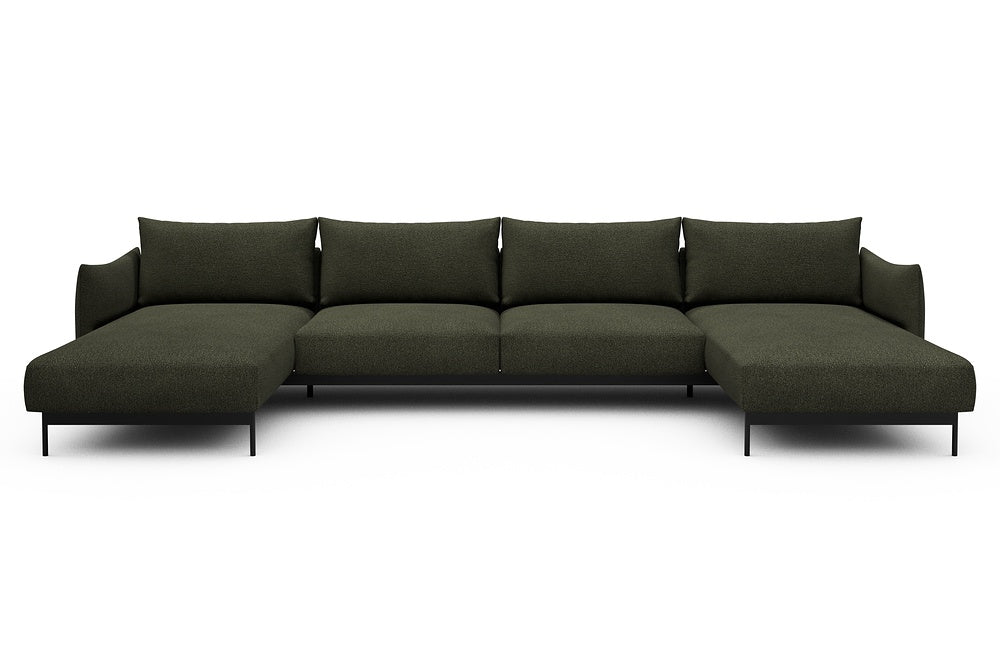 Kayto Modular Sofa - D4 - 385 x 185 cm - Chaise + 2 Seater + Chaise - 535 Bouclé Forest Green