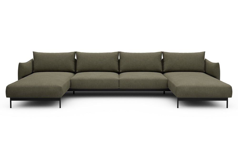Kayto Modular Sofa - D4 - 385 x 185 cm - Chaise + 2 Seater + Chaise - 575 Vivus Dusty Olive