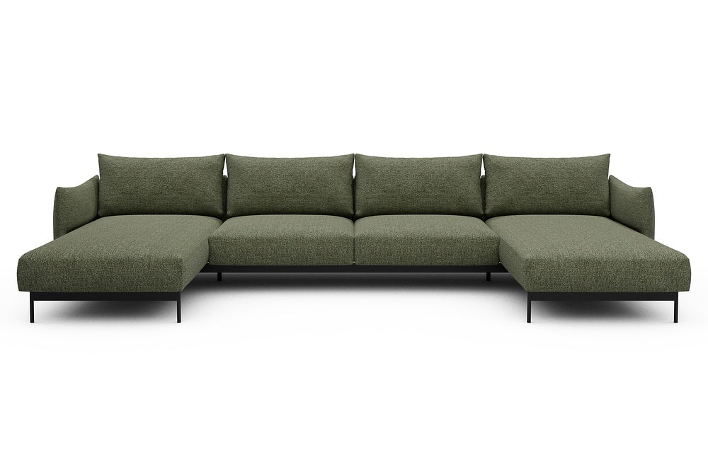 Kayto Modular Sofa - D4 - 385 x 185 cm - Chaise + 2 Seater + Chaise - 775 Carreno Vivid Green
