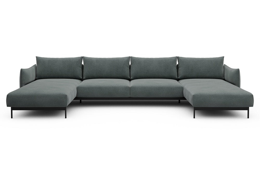 Kayto Modular Sofa - D4 - 385 x 185 cm - Chaise + 2 Seater + Chaise - 812 Smooth Smooth Silver Grey