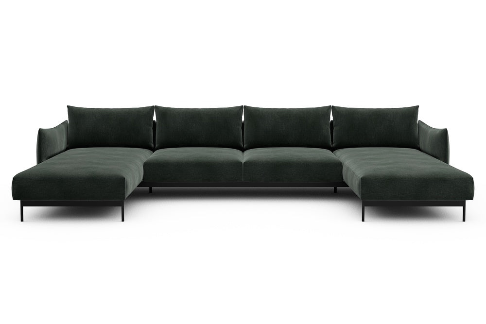 Kayto Modular Sofa - D4 - 385 x 185 cm - Chaise + 2 Seater + Chaise - 814 Smooth Laural Green