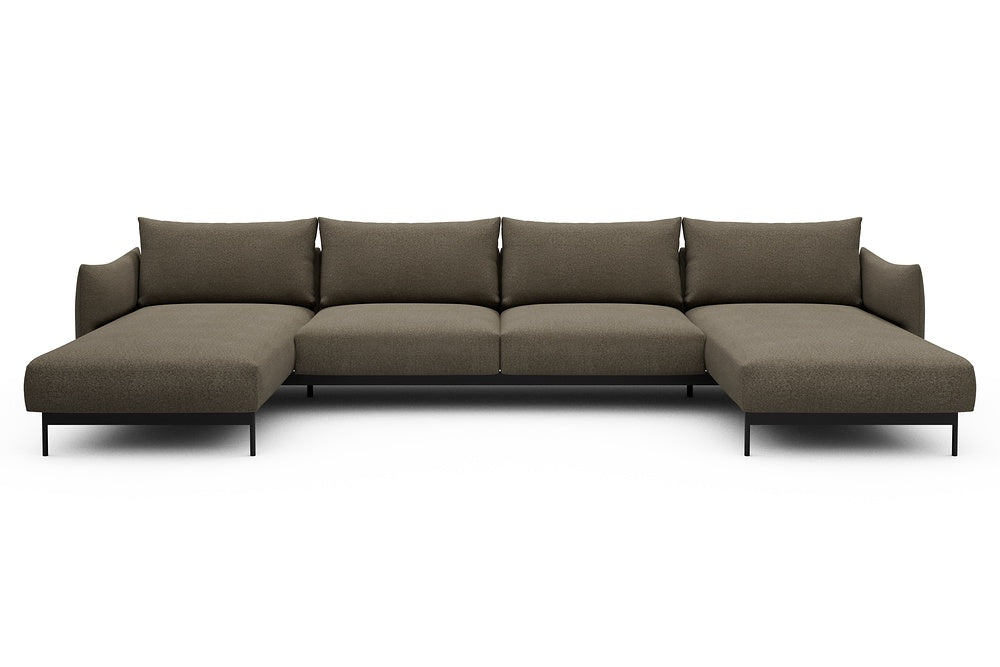 Kayto Modular Sofa - D4 - 385 x 185 cm - Chaise + 2 Seater + Chaise - 850 Mahoga Caramel Grey