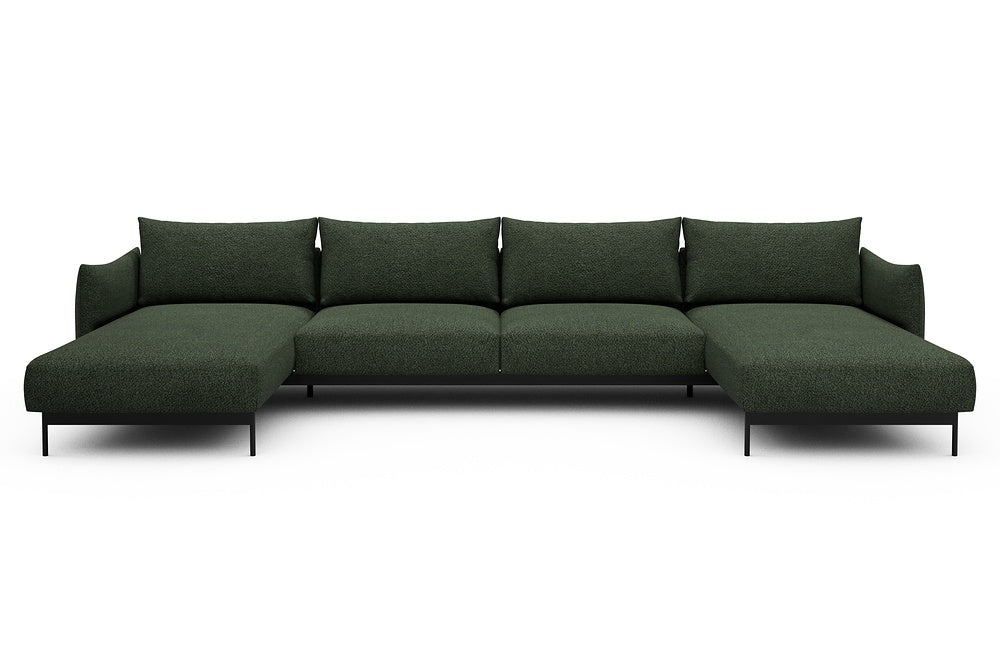 Kayto Modular Sofa - D4 - 385 x 185 cm - Chaise + 2 Seater + Chaise - 869 Vanora Deep Green