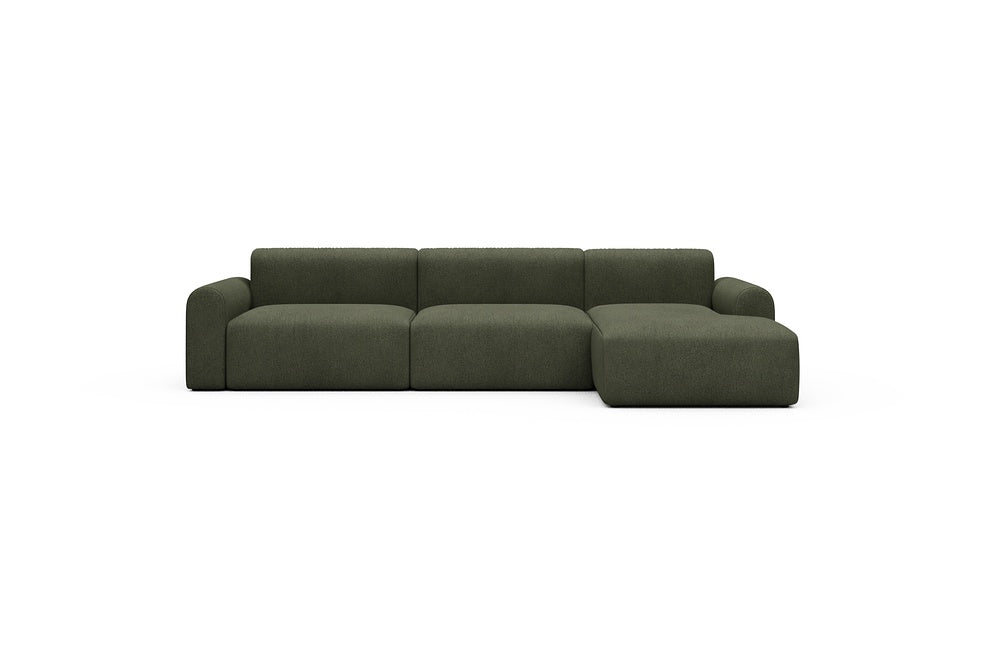 Rund Casual Modular Sofa - Configurations 1 - D6L - 312 x 152 cm - 3 Seater + Chaise - 535 Bouclé Forest Green