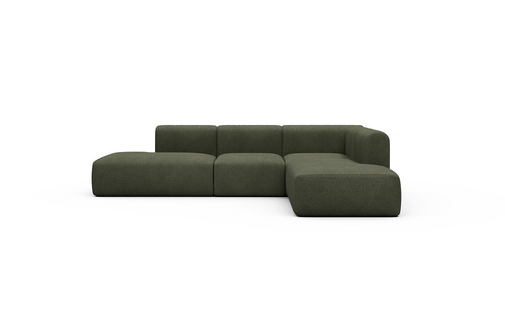 Rund Casual Modular Sofa - Configurations 1 - F2H - 296 x 224 cm - Open-end + 2 Seater + Open-end - 535 Bouclé Forest Green