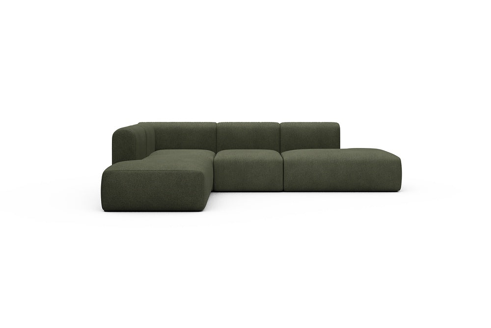 Rund Casual Modular Sofa - Configurations 1 - F3H - 296 x 224 cm - Open-end + 2 Seater + Open-end - 535 Bouclé Forest Green