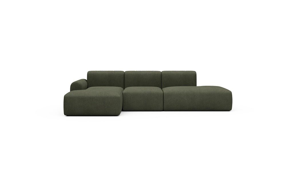 Rund Casual Modular Sofa - Configurations 2 - K1L - 296 x 152 cm - Chaise + 1 Seater + Open-end - 535 Bouclé Forest Green