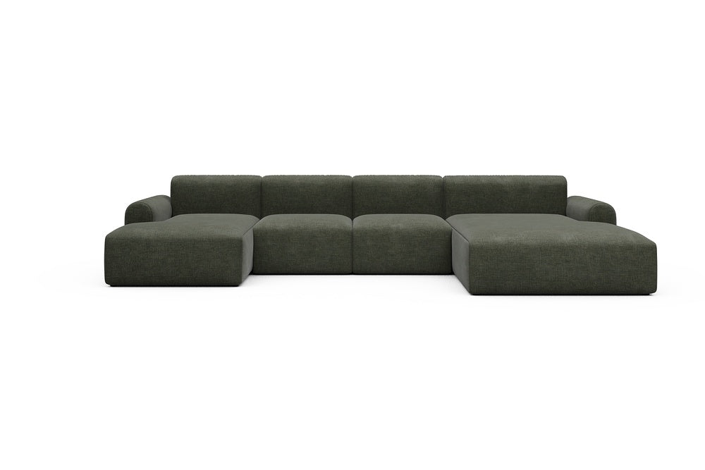 Rund Casual Modular Sofa - Configurations 2 - U1L - 360 x 188 cm - Chaise + 2 Seater + Chaise - 413 Esina Olive Green