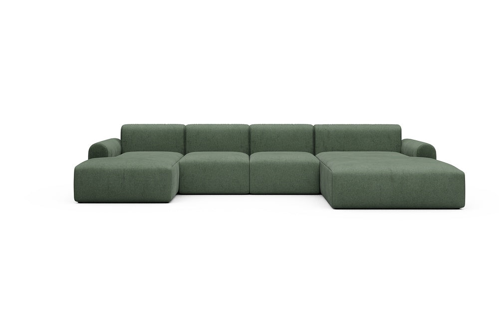 Rund Casual Modular Sofa - Configurations 2 - U1L - 360 x 188 cm - Chaise + 2 Seater + Chaise - 498 Casone Forest Green