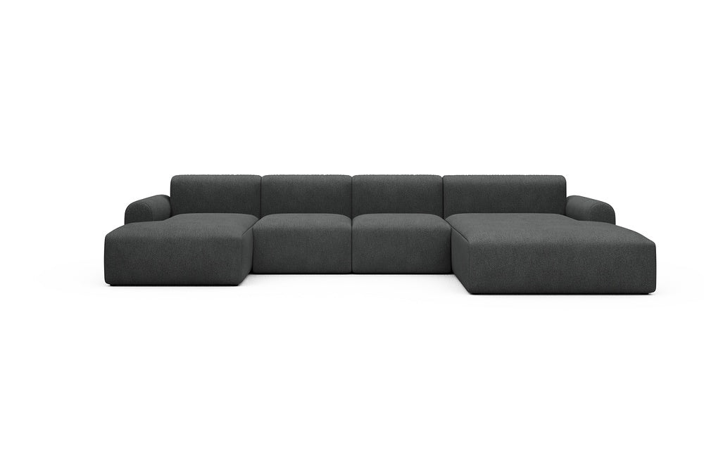 Rund Casual Modular Sofa - Configurations 2 - U1L - 360 x 188 cm - Chaise + 2 Seater + Chaise - 529 Bouclé Charcoal