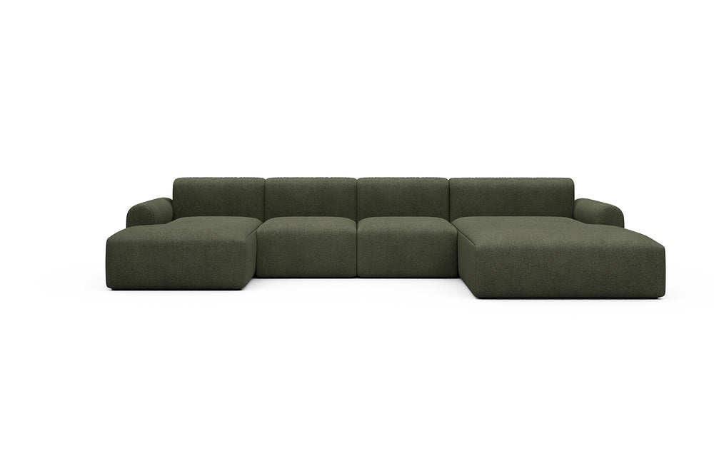 Rund Casual Modular Sofa - Configurations 2 - U1L - 360 x 188 cm - Chaise + 2 Seater + Chaise - 535 Bouclé Forest Green
