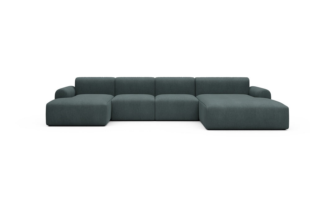 Rund Casual Modular Sofa - Configurations 2 - U1L - 360 x 188 cm - Chaise + 2 Seater + Chaise - 573 Vivus Dusty Blue