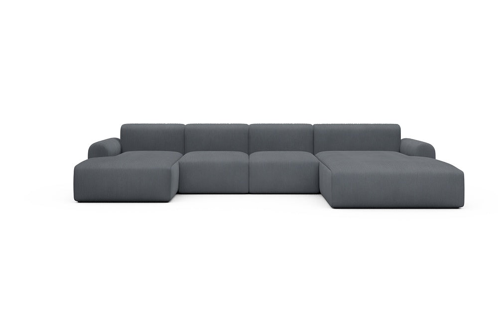 Rund Casual Modular Sofa - Configurations 2 - U1L - 360 x 188 cm - Chaise + 2 Seater + Chaise - 592 Corduroy Silvermist