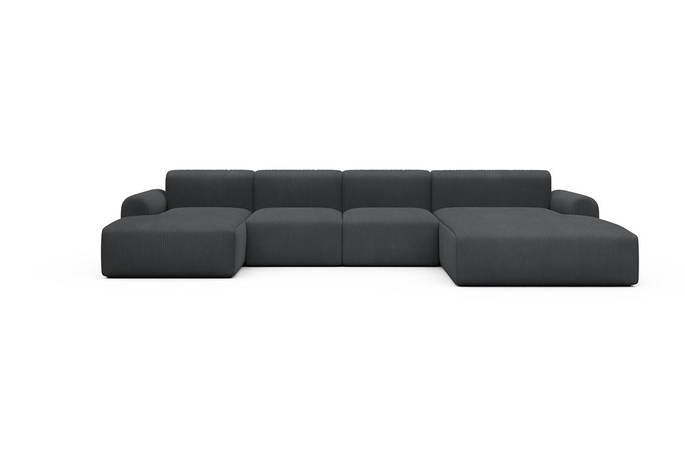 Rund Casual Modular Sofa - Configurations 2 - U1L - 360 x 188 cm - Chaise + 2 Seater + Chaise - 593 Corduroy Graphite
