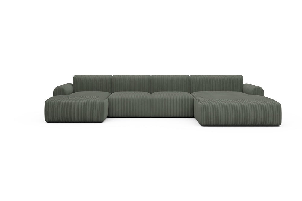 Rund Casual Modular Sofa - Configurations 2 - U1L - 360 x 188 cm - Chaise + 2 Seater + Chaise - 598 Corduroy Sage