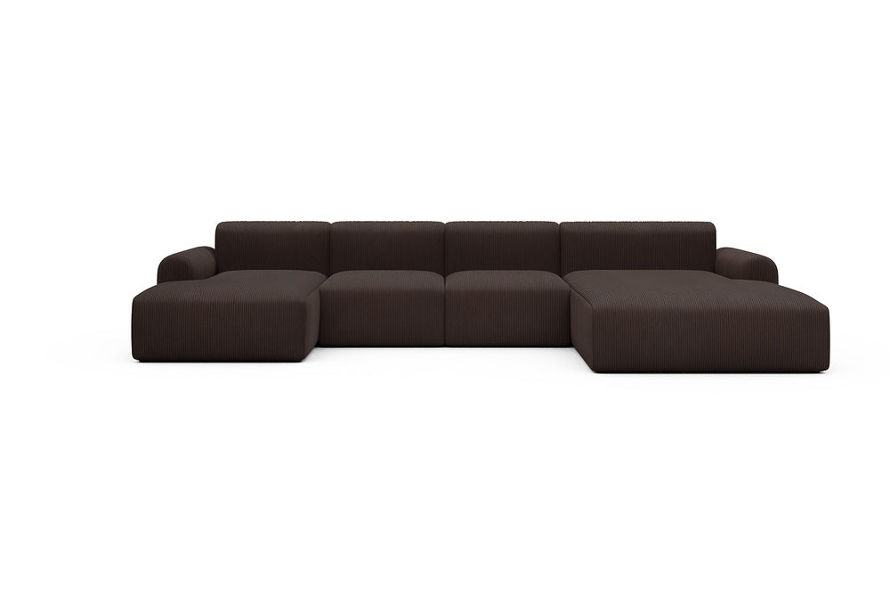 Rund Casual Modular Sofa - Configurations 2 - U1L - 360 x 188 cm - Chaise + 2 Seater + Chaise - 600 Corduroy Cocoa