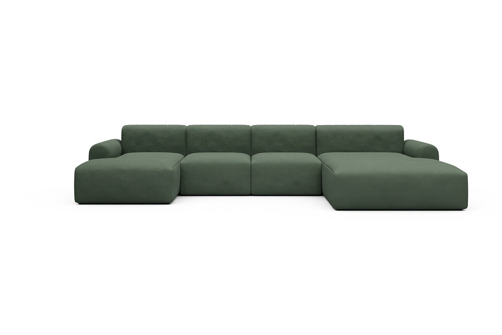 Rund Casual Modular Sofa - Configurations 2 - U1L - 360 x 188 cm - Chaise + 2 Seater + Chaise - 769 Cura Saga Green