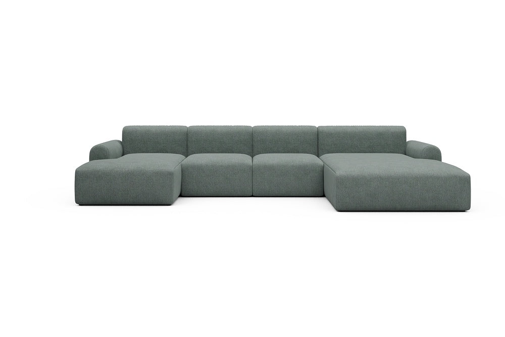 Rund Casual Modular Sofa - Configurations 2 - U1L - 360 x 188 cm - Chaise + 2 Seater + Chaise - 770 Carreno Cielo Blue