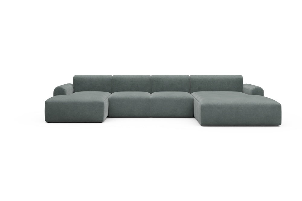 Rund Casual Modular Sofa - Configurations 2 - U1L - 360 x 188 cm - Chaise + 2 Seater + Chaise - 812 Smooth Smooth Silver Grey
