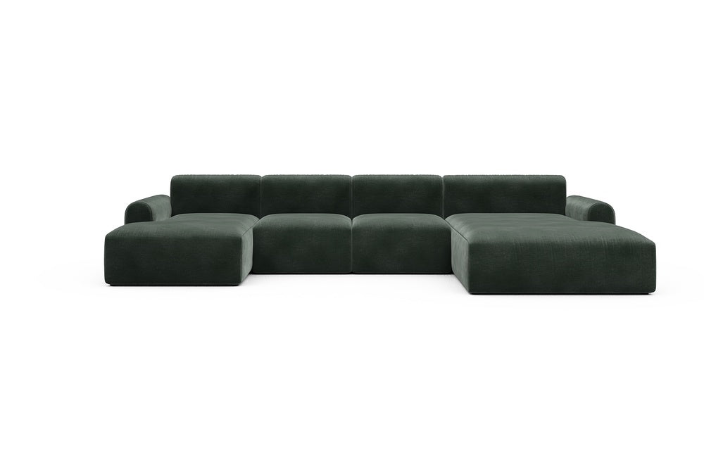 Rund Casual Modular Sofa - Configurations 2 - U1L - 360 x 188 cm - Chaise + 2 Seater + Chaise - 814 Smooth Laural Green