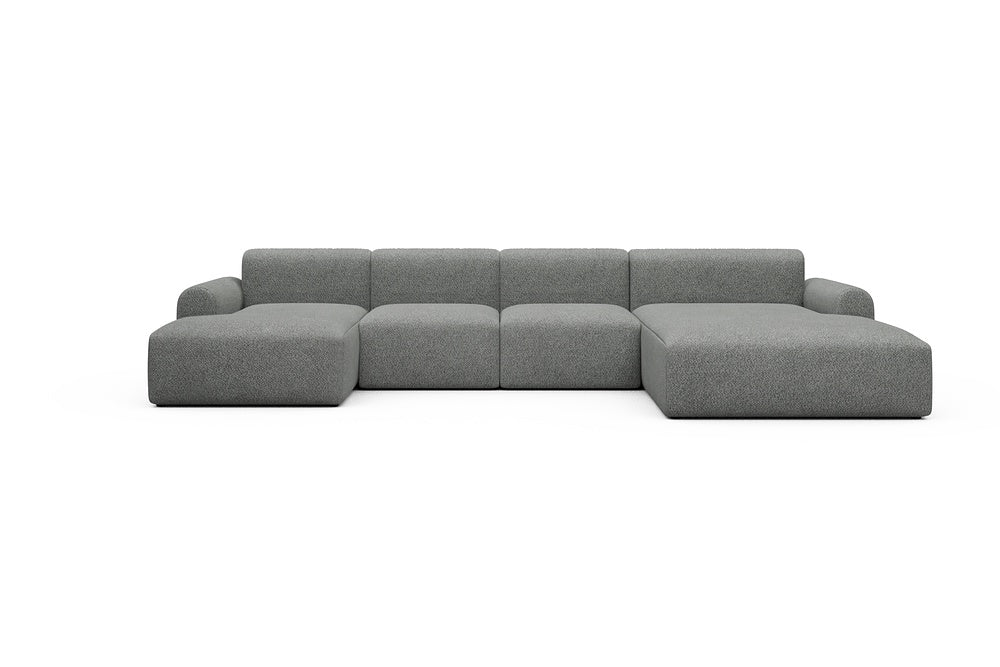 Rund Casual Modular Sofa - Configurations 2 - U1L - 360 x 188 cm - Chaise + 2 Seater + Chaise - 868 Vanora Warm Grey