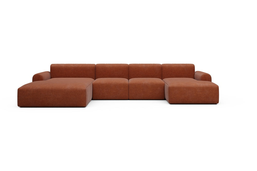 Rund Casual Modular Sofa - Configurations 2 - U2L - 360 x 188 cm - Chaise + 2 Seater + Chaise - 412 Esina Rust Orange