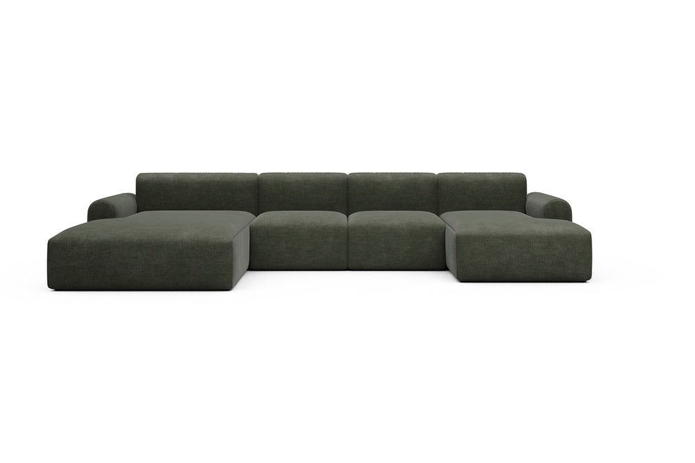 Rund Casual Modular Sofa - Configurations 2 - U2L - 360 x 188 cm - Chaise + 2 Seater + Chaise - 413 Esina Olive Green