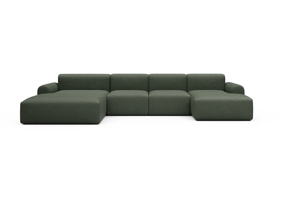 Rund Casual Modular Sofa - Configurations 2 - U2L - 360 x 188 cm - Chaise + 2 Seater + Chaise - 488 Denari Forest Green
