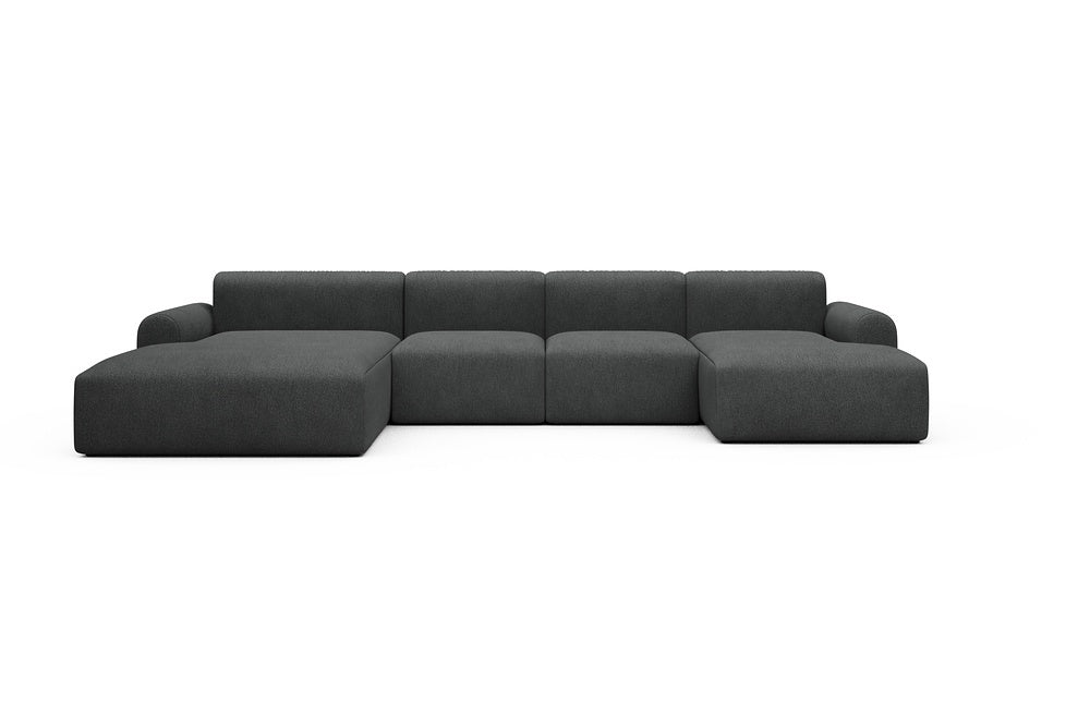 Rund Casual Modular Sofa - Configurations 2 - U2L - 360 x 188 cm - Chaise + 2 Seater + Chaise - 529 Bouclé Charcoal