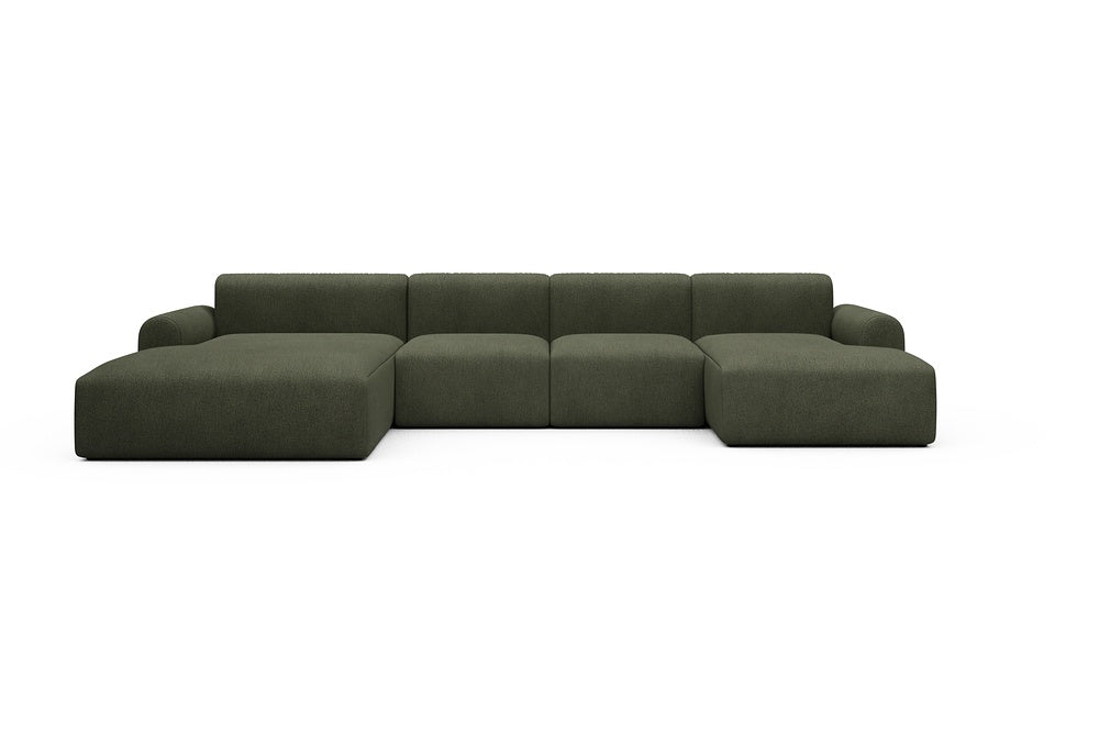 Rund Casual Modular Sofa - Configurations 2 - U2L - 360 x 188 cm - Chaise + 2 Seater + Chaise - 535 Bouclé Forest Green