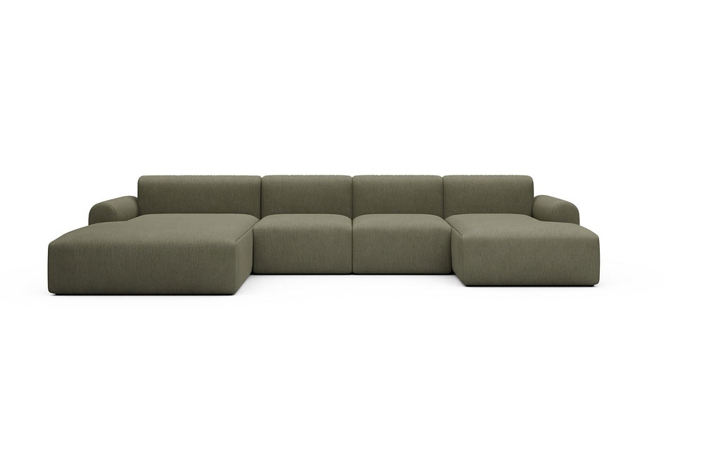 Rund Casual Modular Sofa - Configurations 2 - U2L - 360 x 188 cm - Chaise + 2 Seater + Chaise - 575 Vivus Dusty Olive