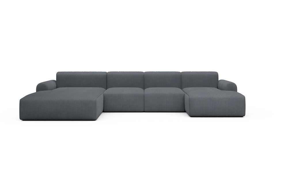 Rund Casual Modular Sofa - Configurations 2 - U2L - 360 x 188 cm - Chaise + 2 Seater + Chaise - 592 Corduroy Silvermist
