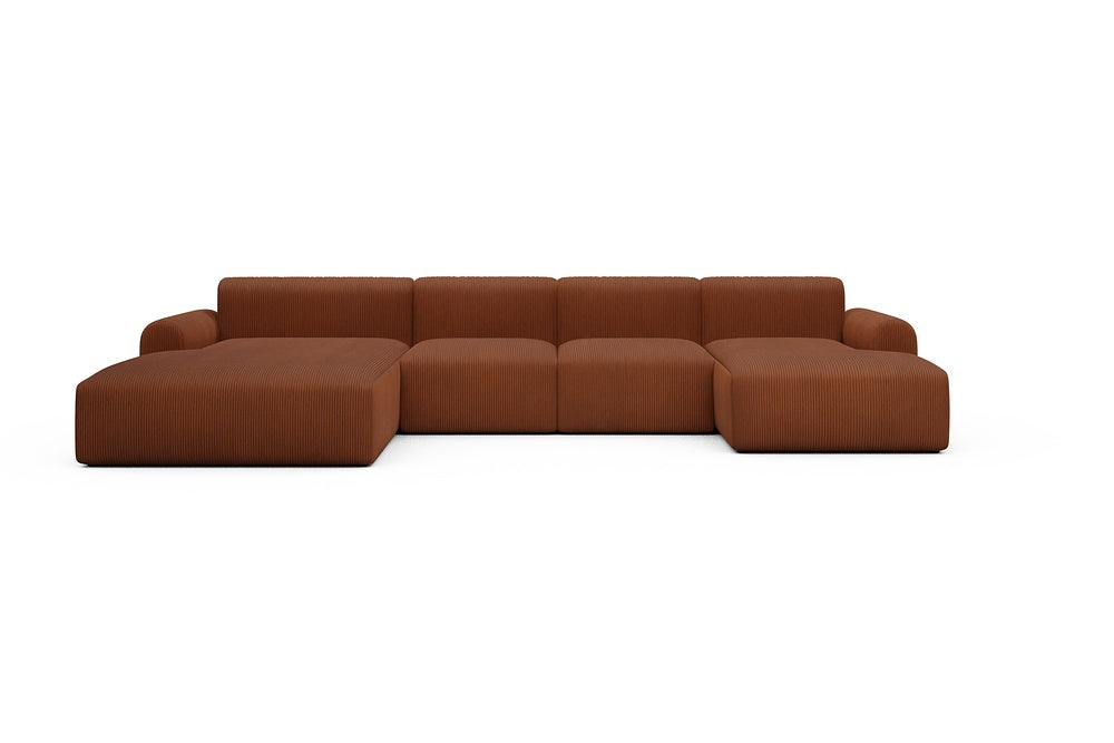 Rund Casual Modular Sofa - Configurations 2 - U2L - 360 x 188 cm - Chaise + 2 Seater + Chaise - 595 Corduroy Burnt-Orange