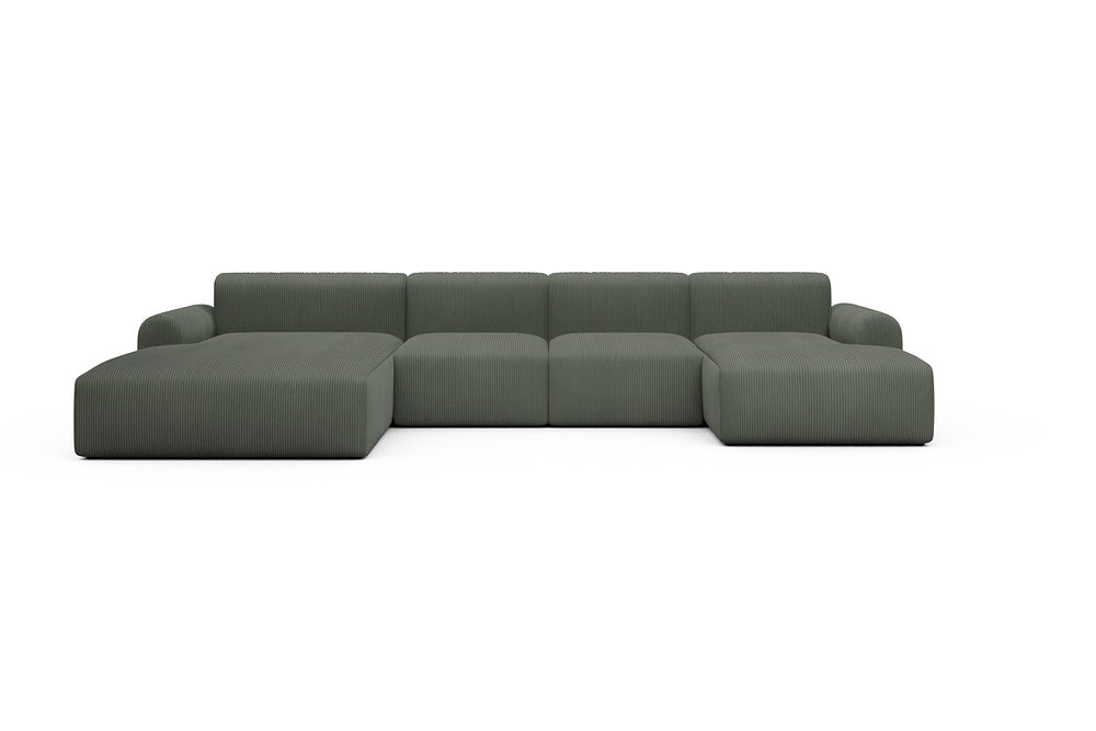 Rund Casual Modular Sofa - Configurations 2 - U2L - 360 x 188 cm - Chaise + 2 Seater + Chaise - 598 Corduroy Sage