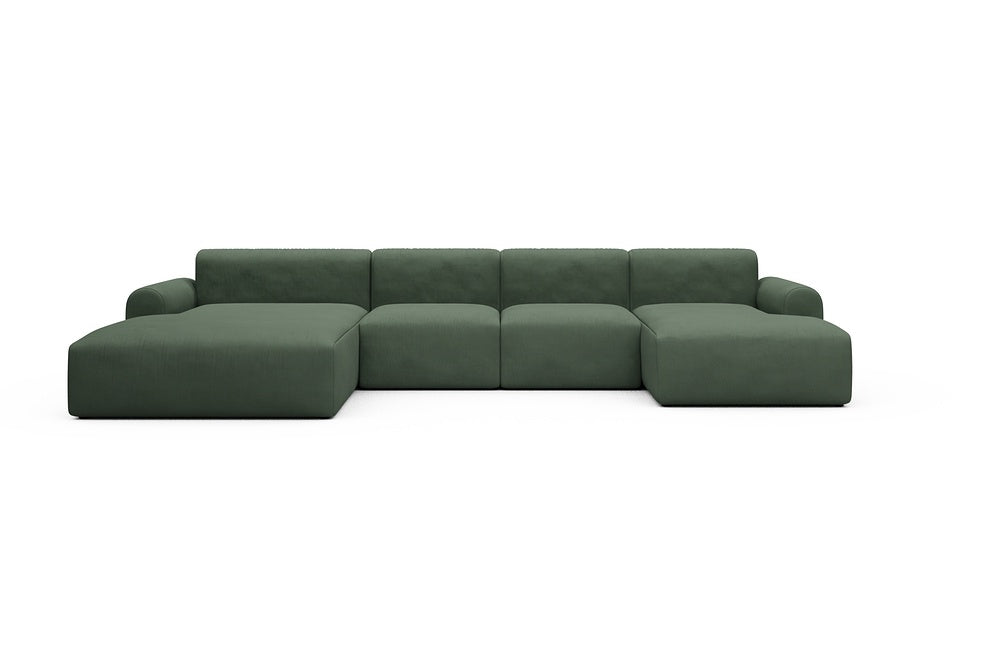 Rund Casual Modular Sofa - Configurations 2 - U2L - 360 x 188 cm - Chaise + 2 Seater + Chaise - 769 Cura Saga Green