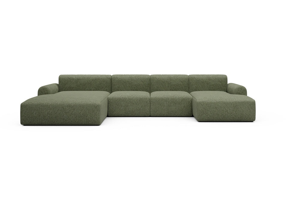 Rund Casual Modular Sofa - Configurations 2 - U2L - 360 x 188 cm - Chaise + 2 Seater + Chaise - 775 Carreno Vivid Green