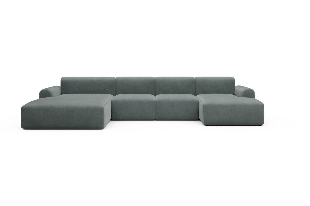 Rund Casual Modular Sofa - Configurations 2 - U2L - 360 x 188 cm - Chaise + 2 Seater + Chaise - 812 Smooth Smooth Silver Grey