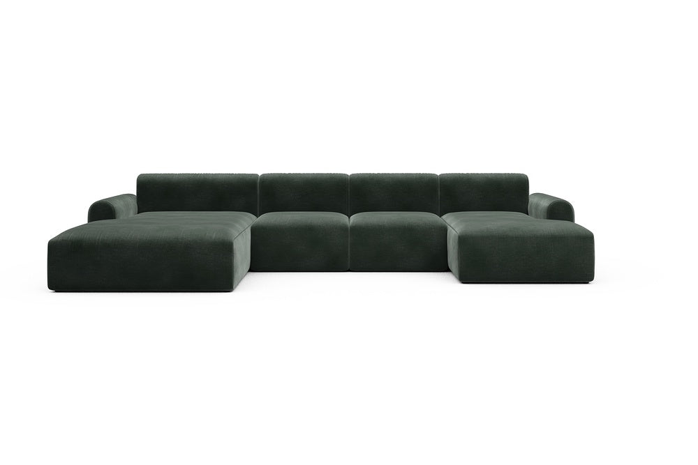 Rund Casual Modular Sofa - Configurations 2 - U2L - 360 x 188 cm - Chaise + 2 Seater + Chaise - 814 Smooth Laural Green