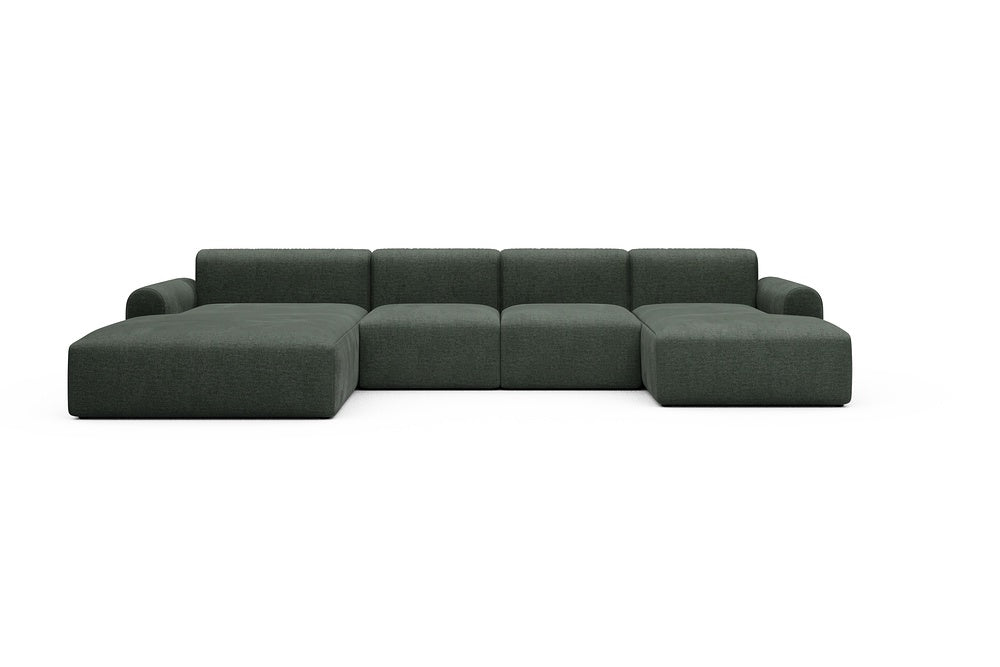 Rund Casual Modular Sofa - Configurations 2 - U2L - 360 x 188 cm - Chaise + 2 Seater + Chaise - 818 Aivi Pine Green