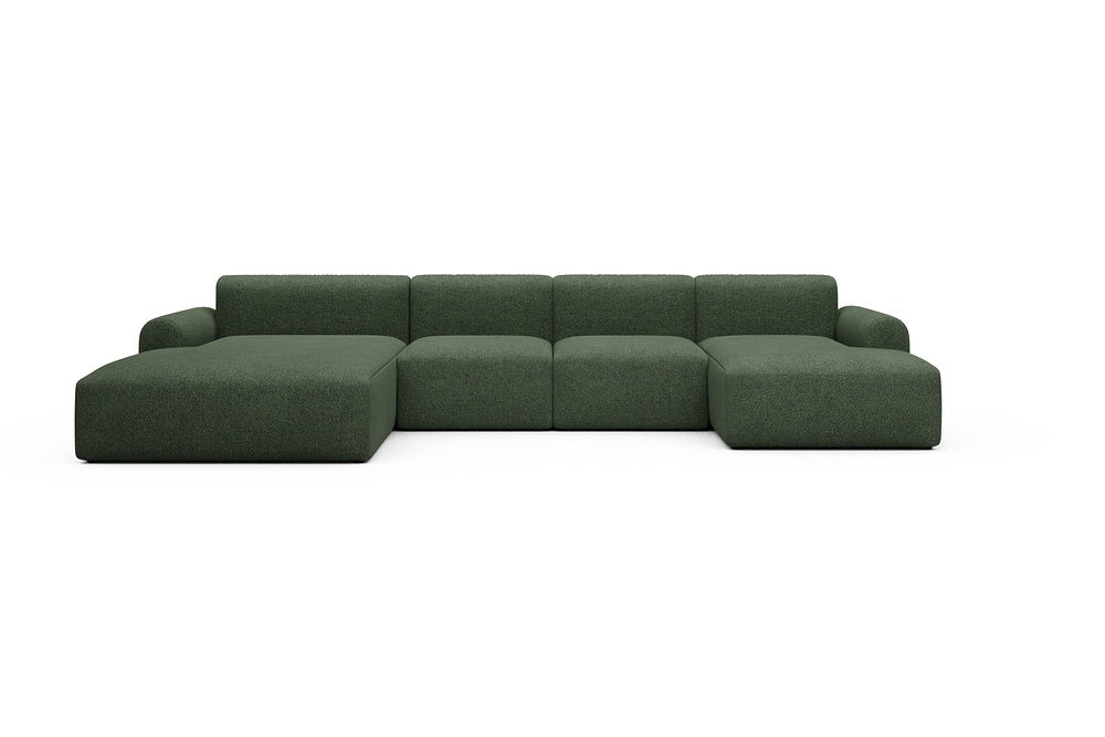 Rund Casual Modular Sofa - Configurations 2 - U2L - 360 x 188 cm - Chaise + 2 Seater + Chaise - 869 Vanora Deep Green